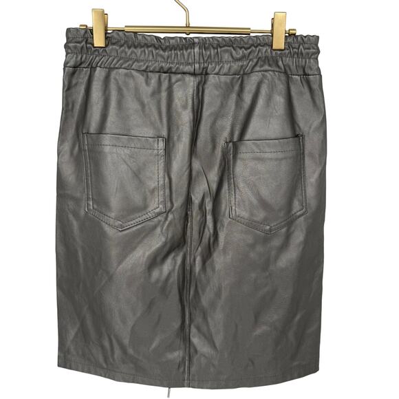 Euro Metallic Silver Faux-Leather Mini Skirt Drawstring Waist Italian Y2K VTG - Picture 3 of 5